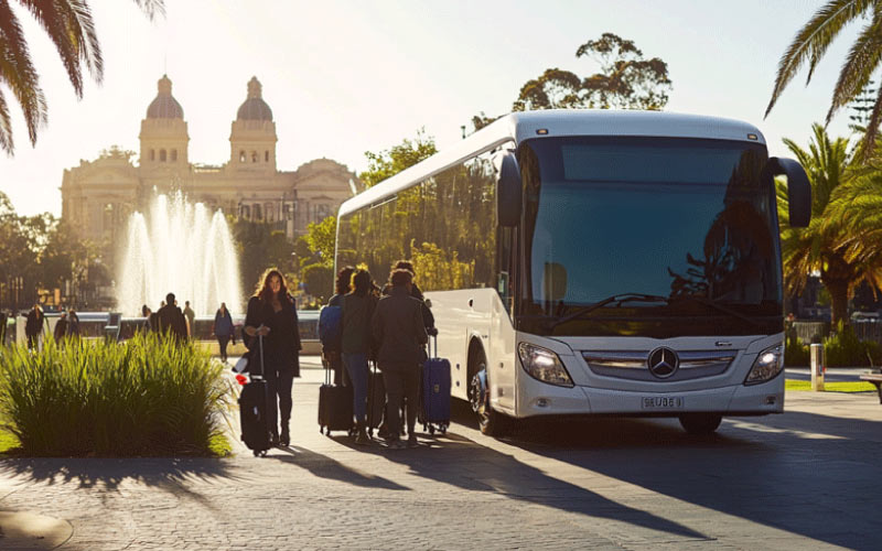 Group of travellers boarding a coach